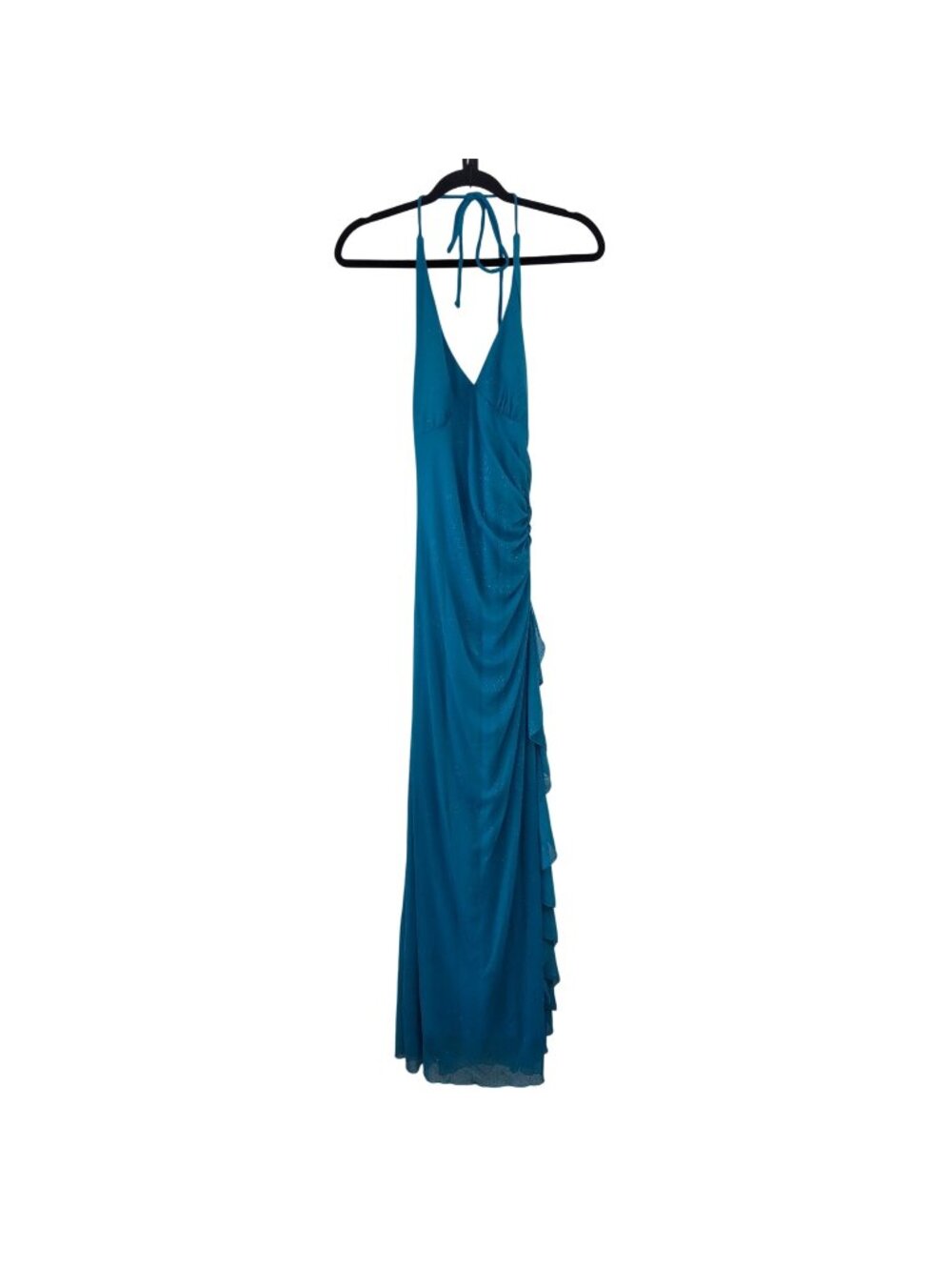 VTG Jodi Kristopher Y2K Prom Dress Glitter Blue Ruffle Prom Evening Women's S
